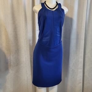 Ashley Stewart Women Halter Fitted Chiffon Sleeveless Dress, Size 14/16, Blue